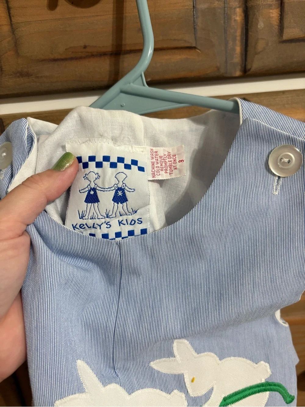 Kelly’s Kids Vintage Light Blue Boys' Bunny Appliqué Shortalls